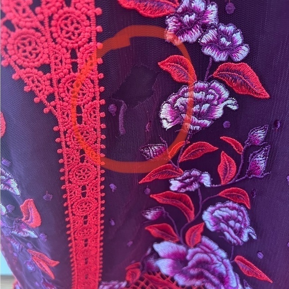 Marchesa Notte Wine Floral Lace Gown - Picture 4 of 16